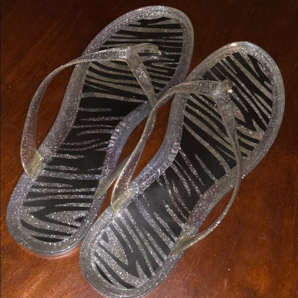 Thong Metallic Silver Glitter Sandals Wmns Size 8